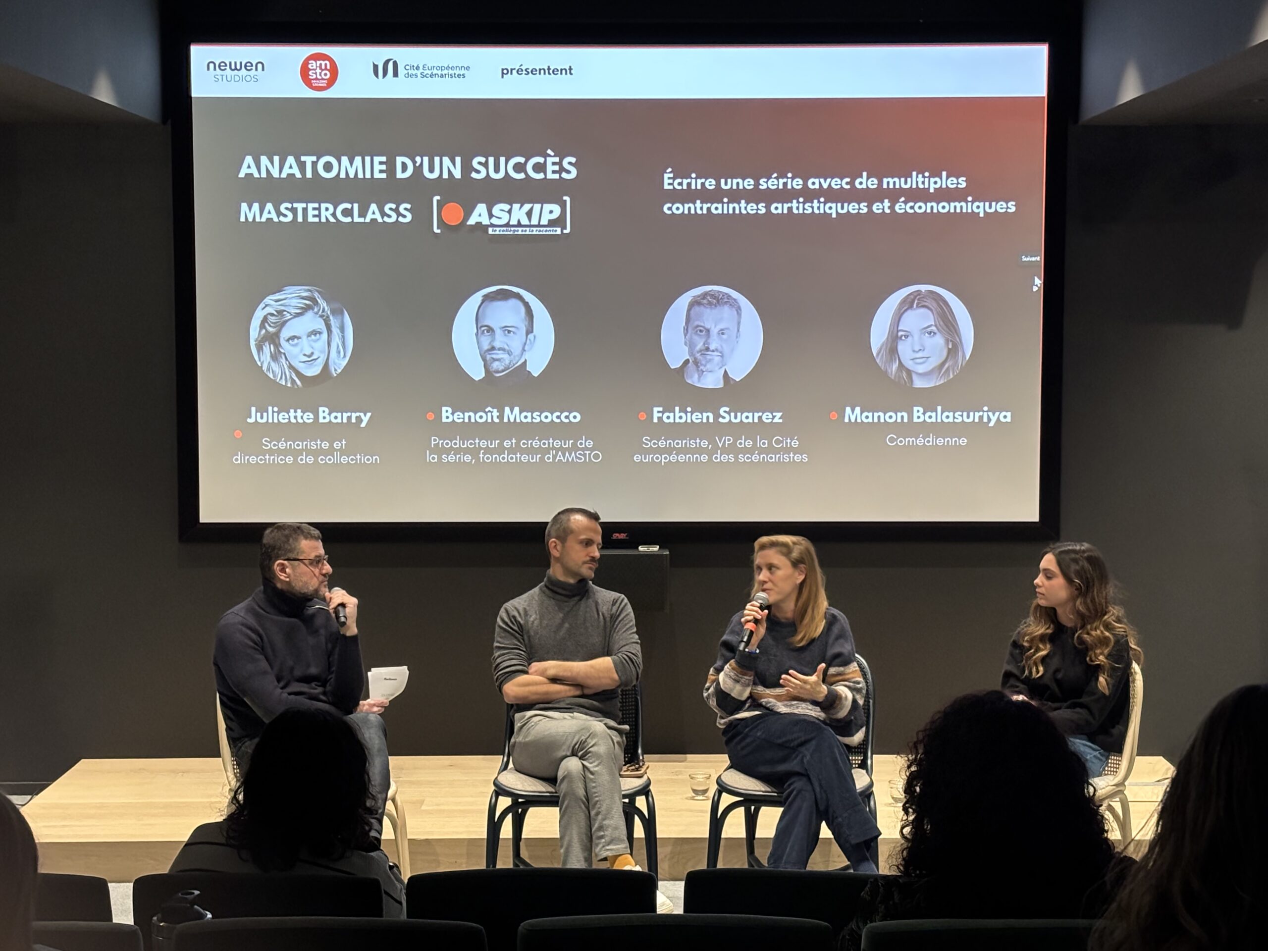 Masterclass Askip le 21 janvier 2025 (de gauche à droite : Fabien Suarez, Benoît Masocco, Juliette Barry et Manon Balasuriya)